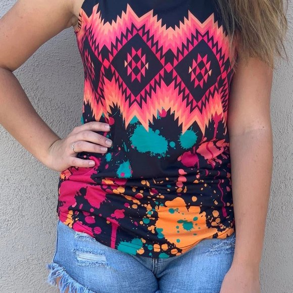 Tribal Tie-dye Print Tank Top - Picture 5 of 10